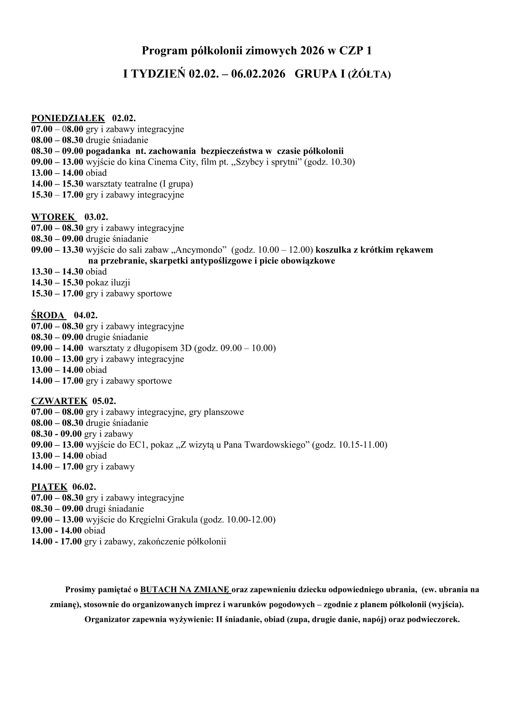 PÓŁKOLONIE ZIMA 2026